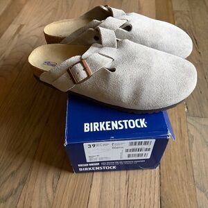 Birkenstock Boston Suede Clogs - Taupe/Gray, Size 39